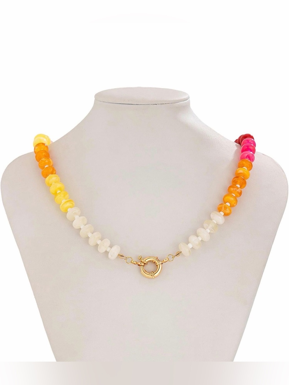 Multicolor Gemstone Beaded Necklace with Gold-Tone Clasp
